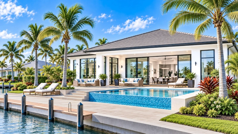 Cape Coral Waterfront Home and Real Estate Modern waterfront home with pool and canal in Cape Coral, Florida